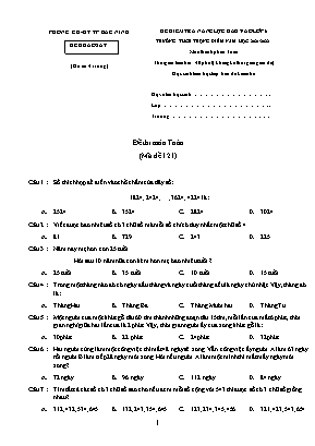 Đề kiểm tra năng lực đầu vào môn Toán Lớp 6 - Mã đề 121 - Năm học 2021-2022 - Phòng giáo dục và đào tạo Bắc Ninh
